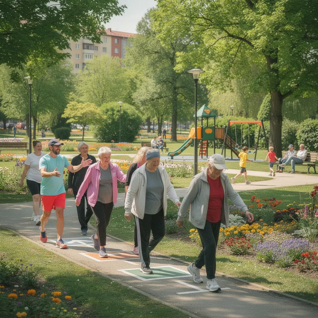Skupina starších ľudí sa zúčastňuje online tréningu na zlepšenie rovnováhy.